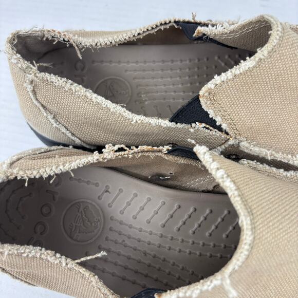 Crocs Santa Cruz Loafers Mens Size 9 Beige Tan Canvas Slip On Comfort Shoes - Picture 4 of 9
